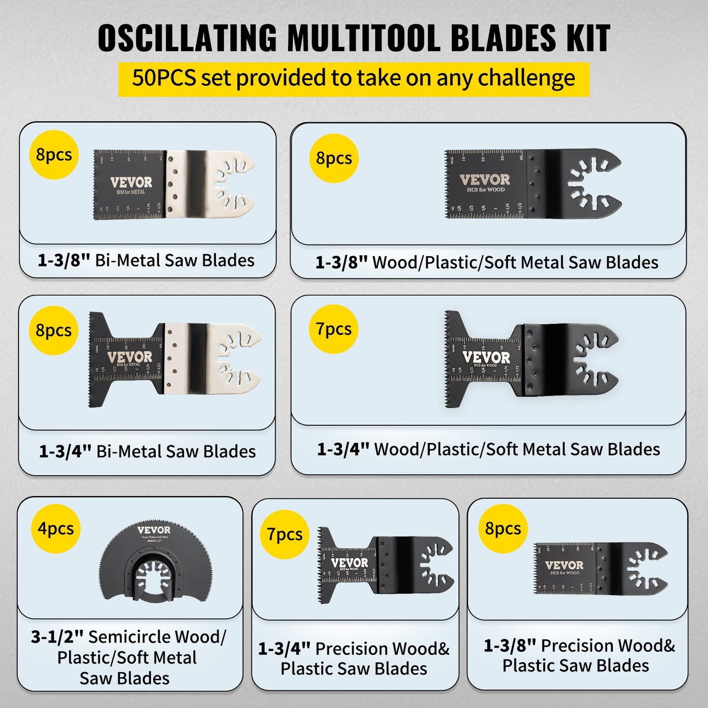 50 st oscillerande sågblad, snabbkopplingssats för multiverktyg, HCS-verktygsblad för trä, plast, metall, spik, bultar, kompatibel med Dewalt, Dremel, Fein, Worx, Bosch, Makita, Milwaukee