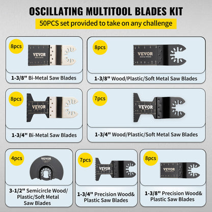 50 st oscillerande sågblad, snabbkopplingssats för multiverktyg, HCS-verktygsblad för trä, plast, metall, spik, bultar, kompatibel med Dewalt, Dremel, Fein, Worx, Bosch, Makita, Milwaukee