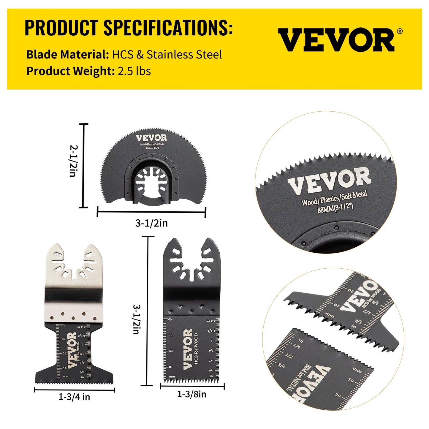 50 st oscillerande sågblad, snabbkopplingssats för multiverktyg, HCS-verktygsblad för trä, plast, metall, spik, bultar, kompatibel med Dewalt, Dremel, Fein, Worx, Bosch, Makita, Milwaukee