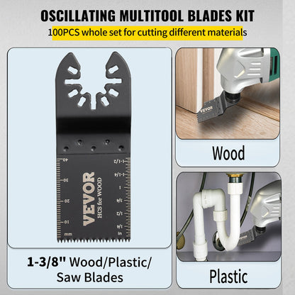 100 st oscillerande sågblad, snabbkopplingssats för multiverktyg, HCS-verktygsblad för trä, plast, kompatibel med Dewalt, Dremel, Fein, Worx, Bosch, Makita, Milwaukee