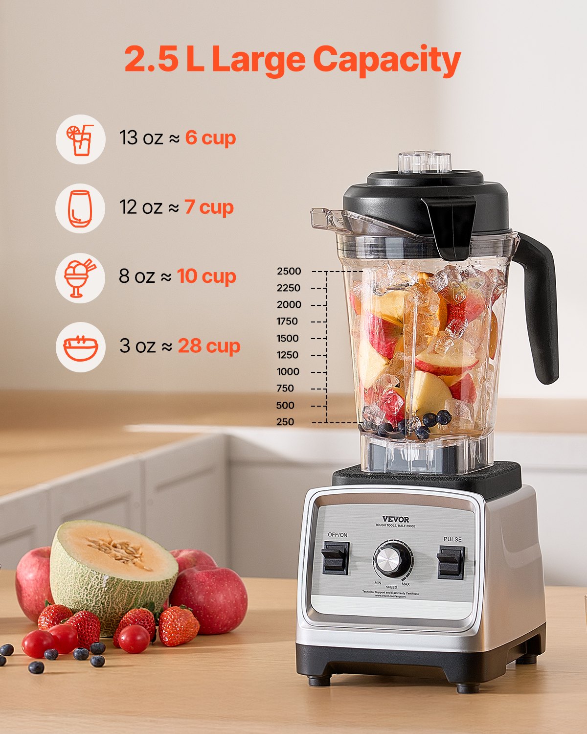 Mixer för smoothies, 227 ml 1600 W, Professionell mixer med kraftfull motor, Multifunktionell matberedare för smoothie/milkshake/juice, Passar för kök