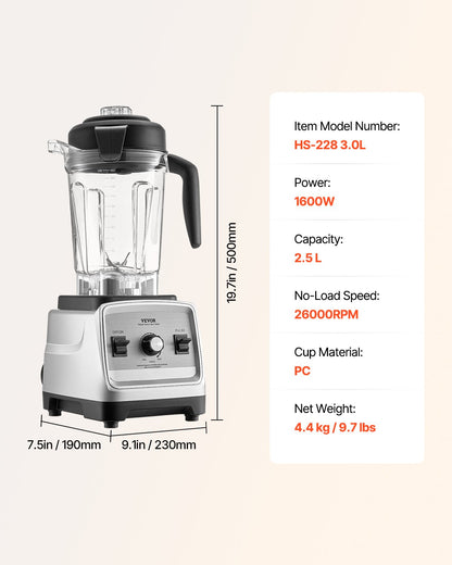 Mixer för smoothies, 227 ml 1600 W, Professionell mixer med kraftfull motor, Multifunktionell matberedare för smoothie/milkshake/juice, Passar för kök