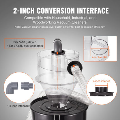 Cyklonavskiljare, 4" eftermonterad cyklonavskiljare för dammsugare, ABS-dammavskiljare med 2" håls ytterdiameter och slang för våt-/torrsugare, passar 18,9-37,85L tank (exklusive tank)