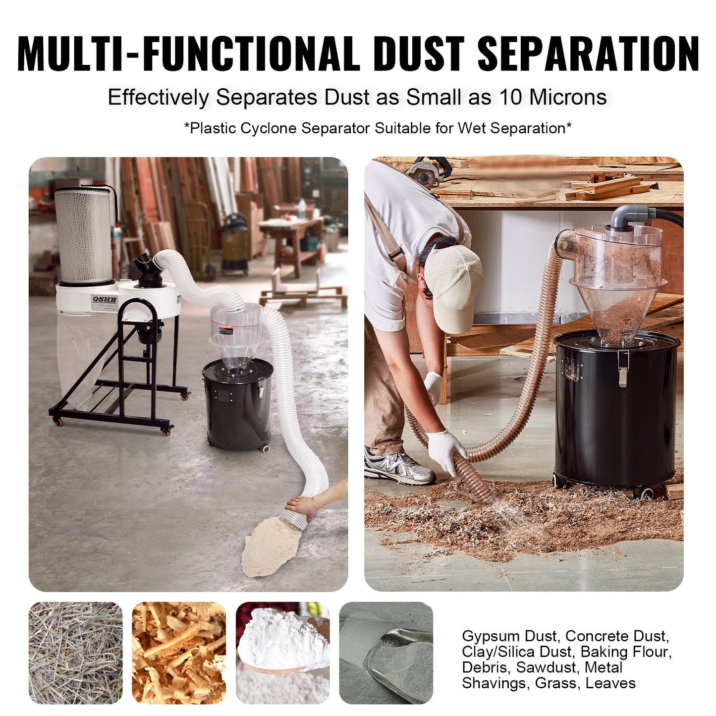 Cyklonavskiljare, 4" eftermonterad cyklonavskiljare för dammsugare, ABS-dammavskiljare med 2" håls ytterdiameter och slang för våt-/torrsugare, passar 18,9-37,85L tank (exklusive tank)