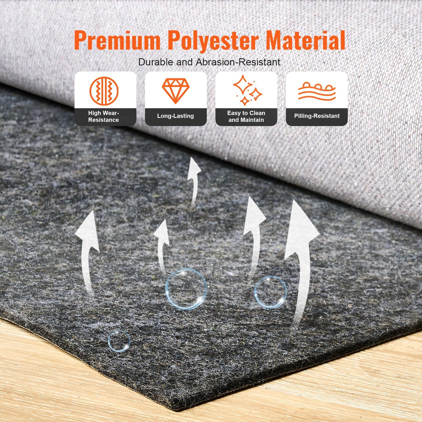 Mattunderlägg utan halkskydd, skyddande dämpande mattunderlägg 9' x 12', 1/2" tjockt, 100% ren polyesterfilt, 10-11㎡ premium komfort under fötterna mattunderlägg för alla golv, grå
