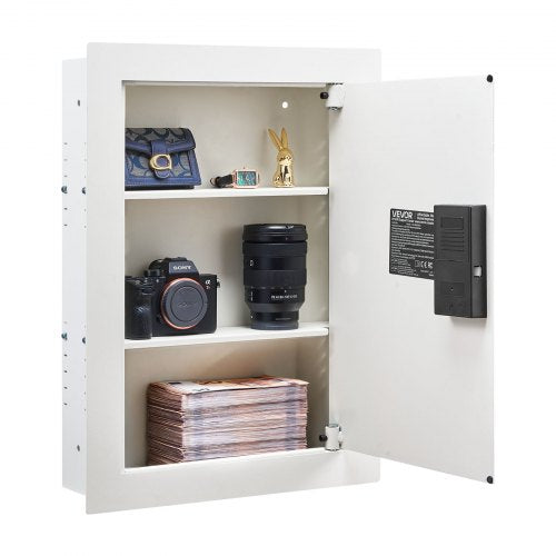 0.83 sq.ft Wall Safe, 3-Tier Hidden Wall Safe with Password, Key & Turning Knob, Q235 Cold-Rolled Steel In-Wall Box with Adjustable Shelves & Mounting Holes for Money, Jewelry, Passport, White