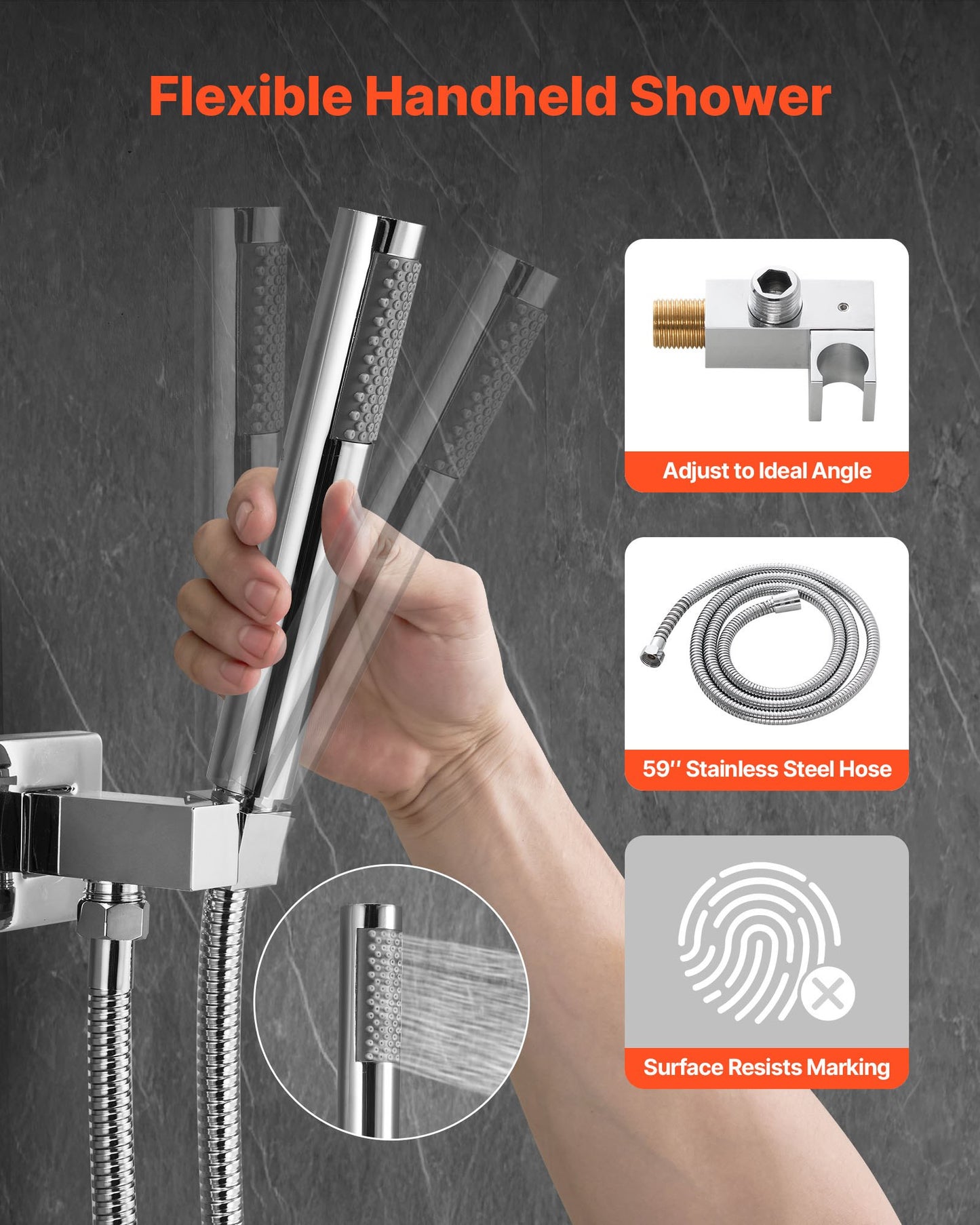 Shower Faucet Set, Rainfall Bathroom Shower System with 10-Inch (25.4cm) Square Rain Shower Head and Handheld Spray, Wall Mounted Bath Fixtures with Brass Valve and Trim Kit, Silver Chrome