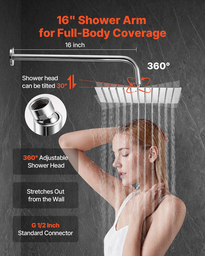 Shower Faucet Set, Rainfall Bathroom Shower System with 10-Inch (25.4cm) Square Rain Shower Head and Handheld Spray, Wall Mounted Bath Fixtures with Brass Valve and Trim Kit, Silver Chrome