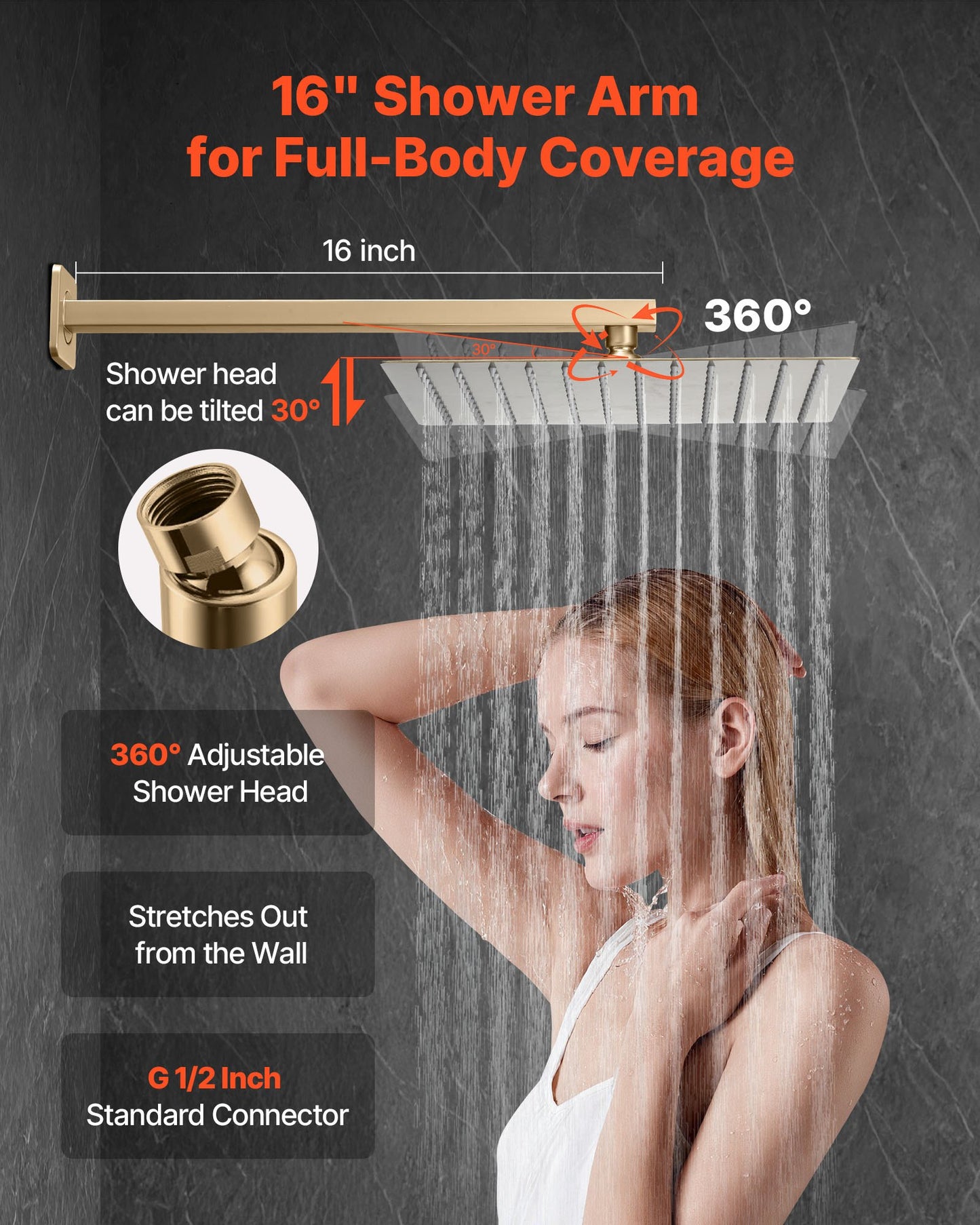 Shower Faucet Set, Rainfall Bathroom Shower System with 10-Inch (25.4cm) Square Rain Shower Head and Handheld Spray, Wall Mounted Bath Fixtures with Brass Valve and Trim Kit, Brushed Gold