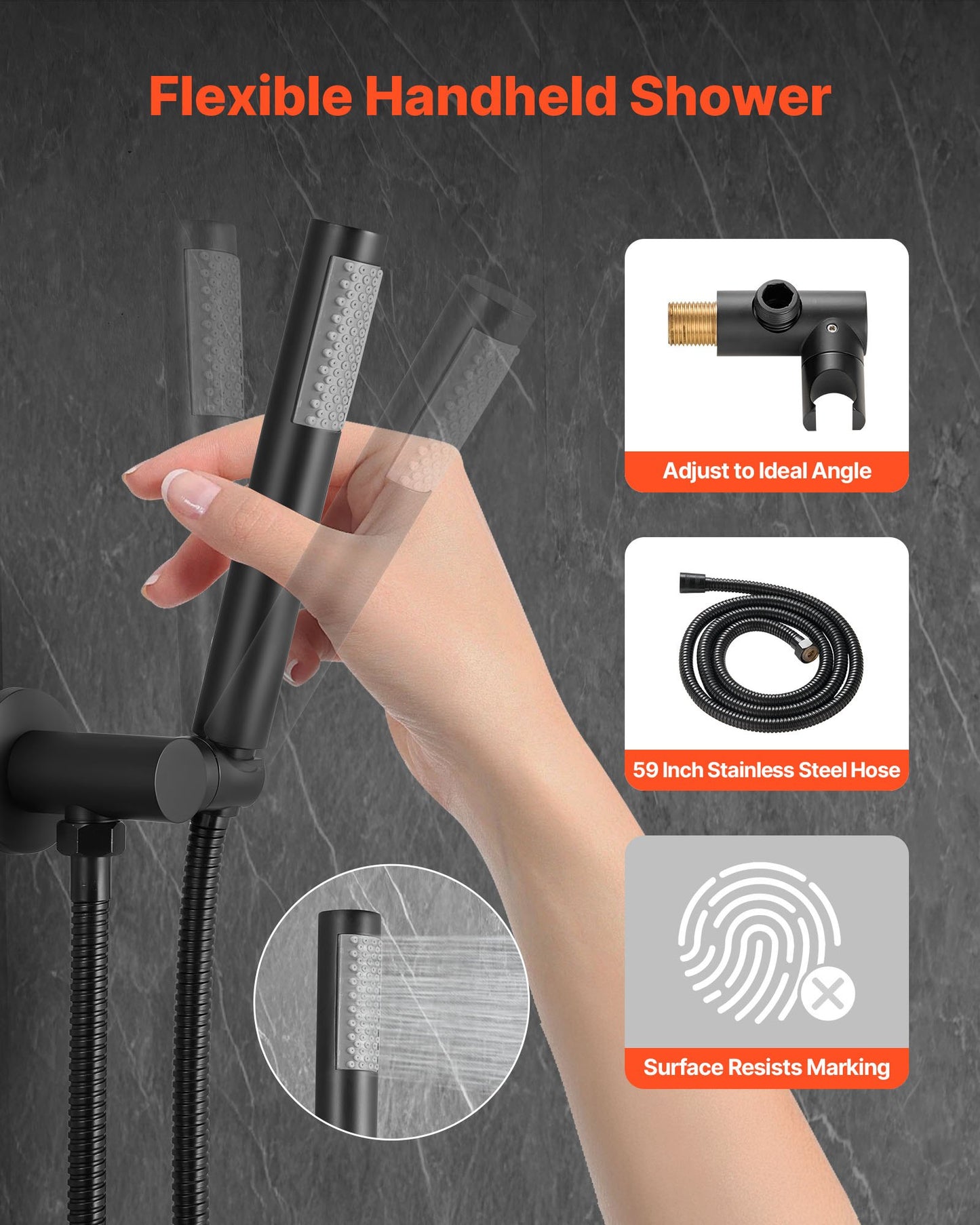 Shower Faucet Set, Rainfall Bathroom Shower System with 8-Inch (20.3cm) Round Rain Shower Head and Handheld Spray, Wall Mounted Bath Fixtures with Brass Valve and Trim Kit, Matte Black