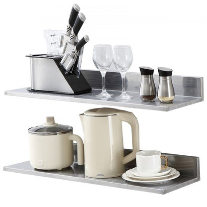 21,8 x 76,2 cm hylla i rostfritt stål, väggmonterad flytande hylla med bakstänkskydd, 20 kg lastkapacitet kommersiella hyllor, kraftig förvaringsställ för restaurang, kök, bar, hem och hotell