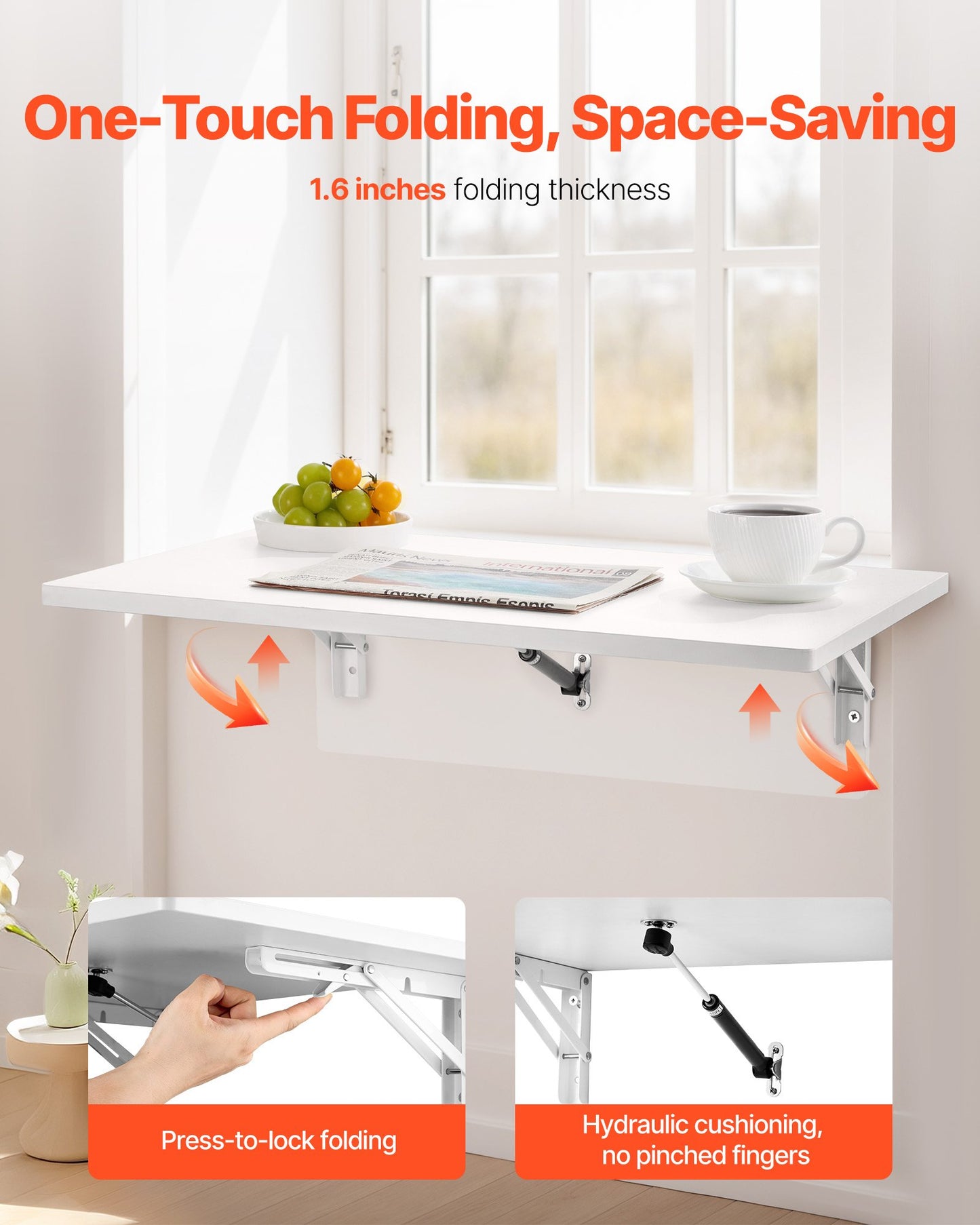 Väggmonterat flytande hopfällbart bord för bärbar dator, hemmakontor, 60x40 cm