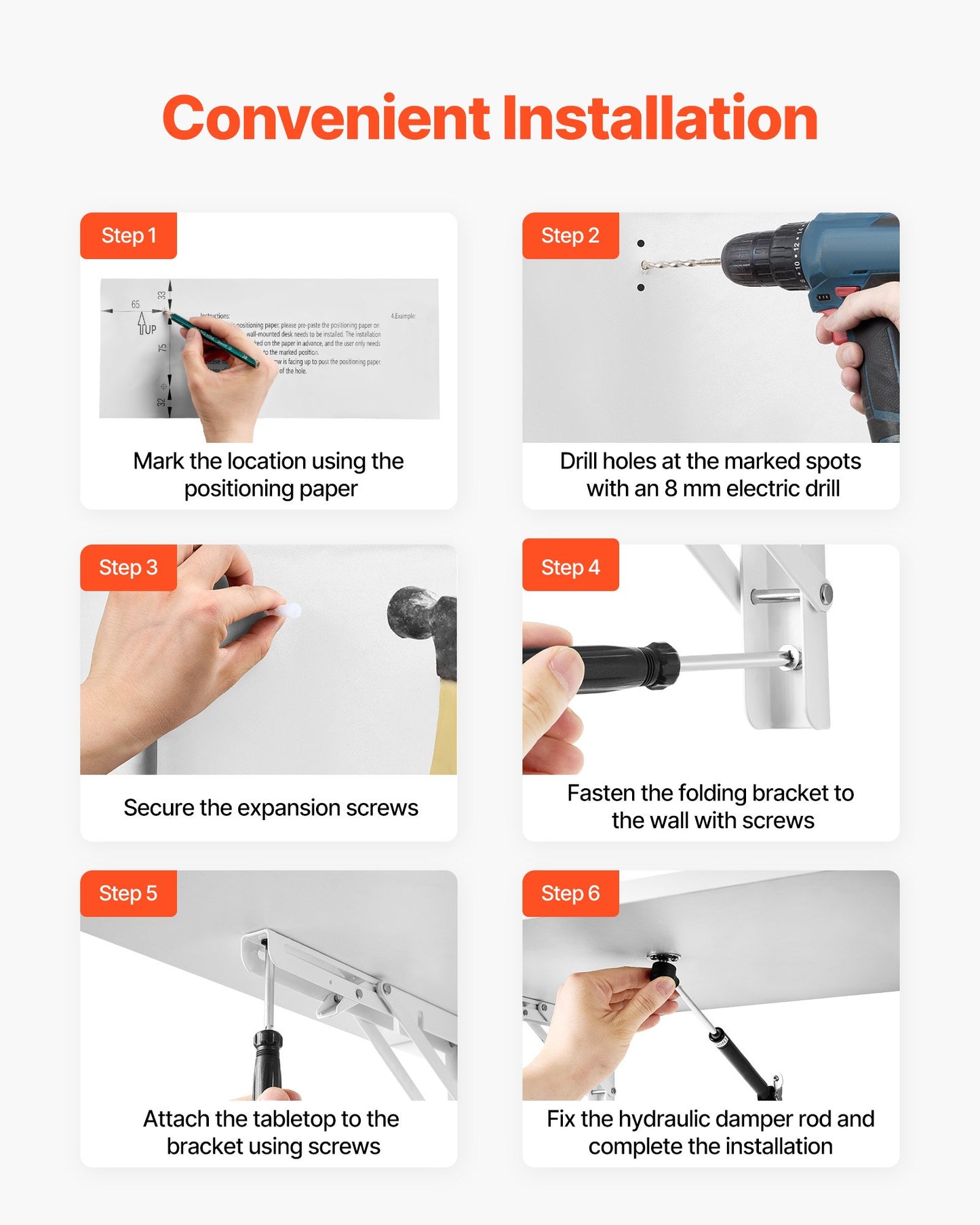 Väggmonterat fällbord, 35,4 x 19,7 tum väggmonterat bord, flytande skrivbord med järnfäste, nedfällbart skrivbord för små utrymmen, hemmakontor, matsal, tvättstuga, kök, bar, vit