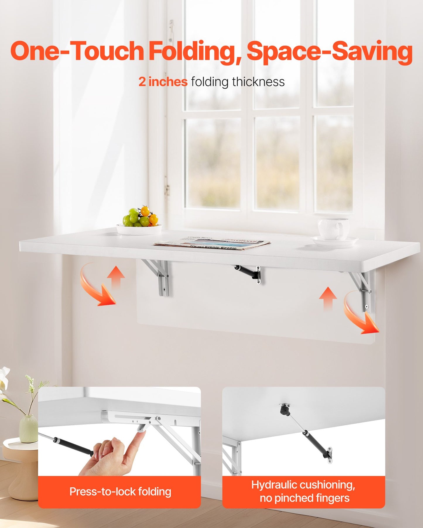 Väggmonterat fällbord, 39,4 x 19,7 tum väggmonterat bord, flytande skrivbord med järnfäste, nedfällbart skrivbord för små utrymmen, hemmakontor, matsal, tvättstuga, kök, bar, vit