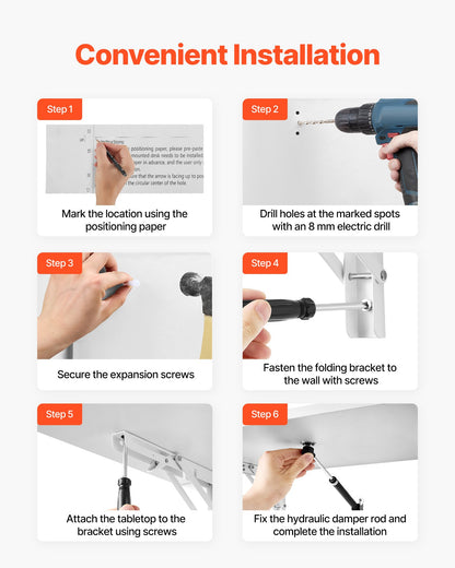 Väggmonterat fällbord, 39,4 x 19,7 tum väggmonterat bord, flytande skrivbord med järnfäste, nedfällbart skrivbord för små utrymmen, hemmakontor, matsal, tvättstuga, kök, bar, vit