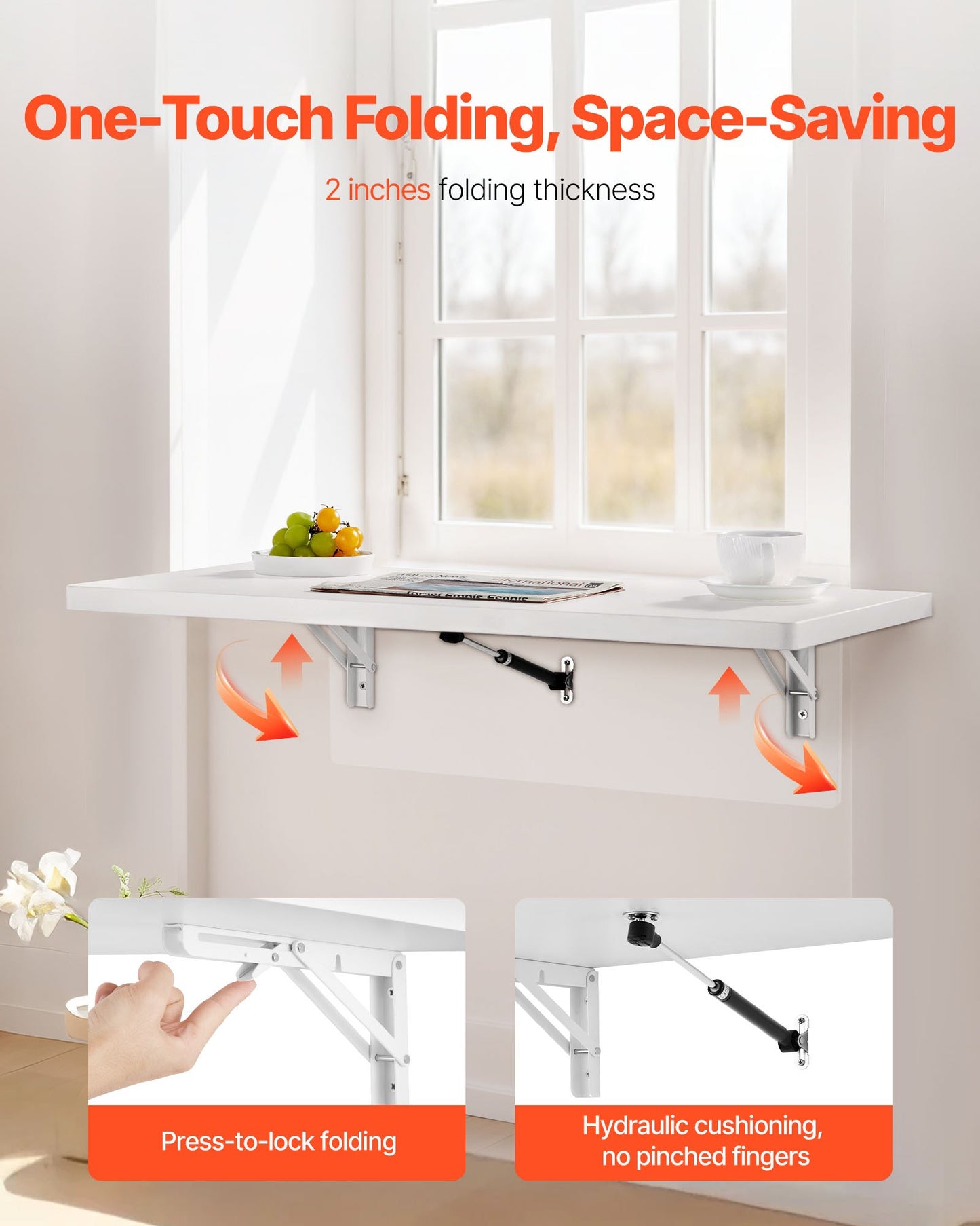 Väggmonterat fällbord, 47,2 x 19,7 tum väggmonterat bord, flytande skrivbord med järnfäste, nedfällbart skrivbord för små utrymmen, hemmakontor, matsal, tvättstuga, kök, bar, vit