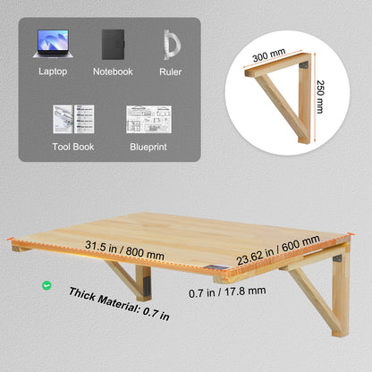 Väggmonterat fällbord, 89,5 x 61,6 cm väggmonterat klaffbord, flytande träskrivbord med järnfäste, nedfällbart skrivbord för små utrymmen, hemmakontor, matsal, tvättstuga, kök, bar