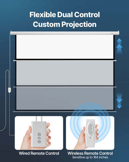 Motoriserad projektorduk, 3048 mm 4:3 1080 HD elektrisk projektorduk, väggmonterad projektorduk med fjärrkontroll, automatisk filmduk för hemmabio på familjekontor