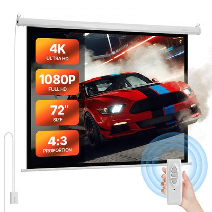 Motoriserad projektorduk, 1829 mm 4:3 1080 HD elektrisk projektorduk, väggmonterad projektorduk med fjärrkontroll, automatisk filmduk för hemmabio på familjekontor