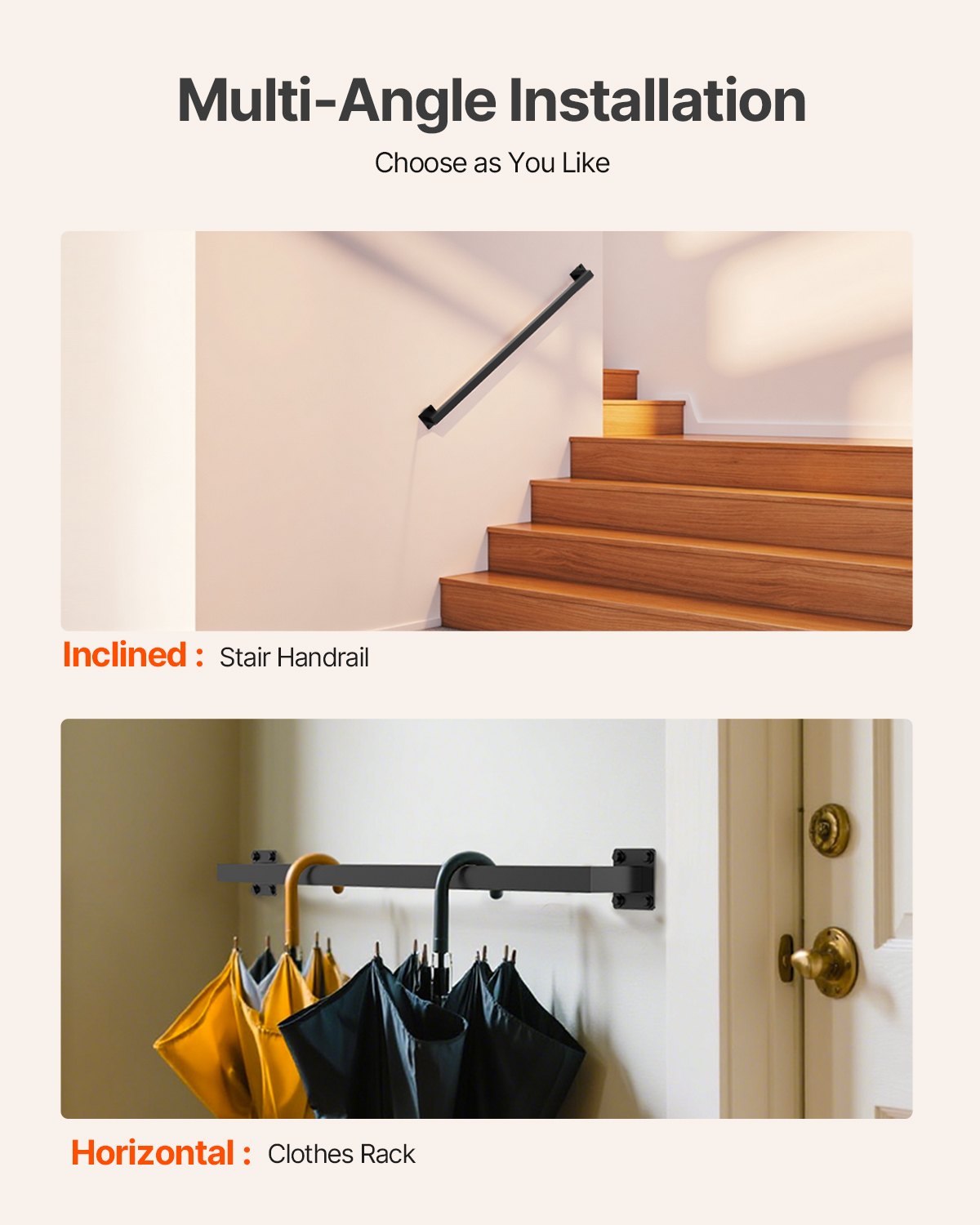 Väggmonterat trappräcke, 910 mm svart järntrappräcke för inomhusbruk, 113 kg lastkapacitet, industriellt räcke för trappor, fyrkantigt rör för loft/veranda, 2 sektioner