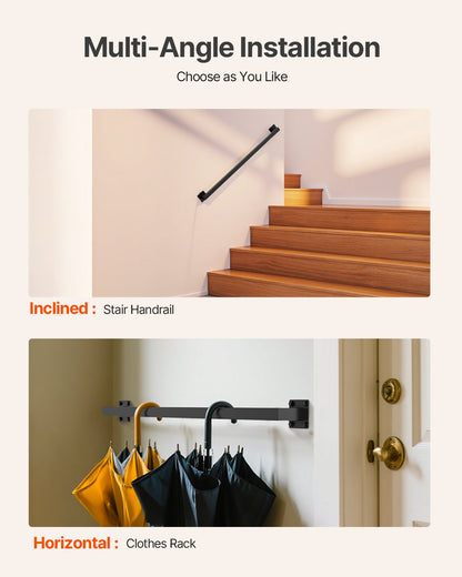 Väggmonterat trappräcke, 910 mm svart järntrappräcke för inomhusbruk, 113 kg lastkapacitet, industriellt räcke för trappor, fyrkantigt rör för loft/veranda, 2 sektioner