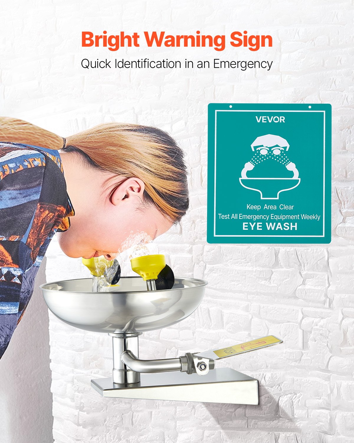 Emergency Eye Wash Station, Stainless Steel Wall-Mounted Eyewash Unit, First Aid Eye Wash Sink 410x330x240 mm, Ideal for Laboratories, Factories, Schools, Construction Sites