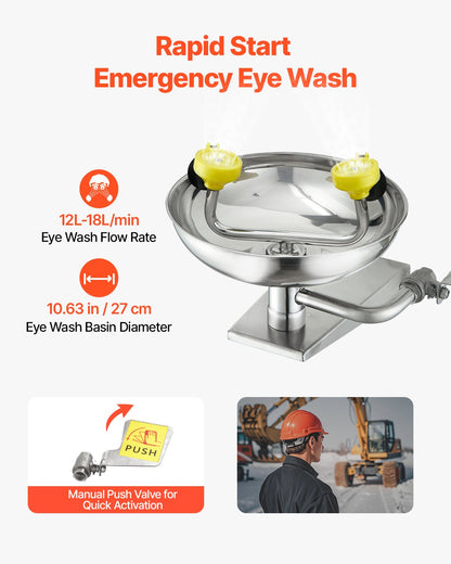 Emergency Eye Wash Station, Stainless Steel Wall-Mounted Eyewash Unit, First Aid Eye Wash Sink 410x330x240 mm, Ideal for Laboratories, Factories, Schools, Construction Sites