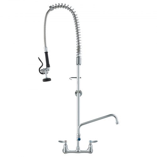 Kommersiell kran med förspolningsmunstycke, 113 cm höjd, 20 cm mittavstånd, 30 cm svängbar pip, väggmonterad köksblandare, mässingskonstruktion med neddragbar dusch, för 1/2/3-facks diskho
