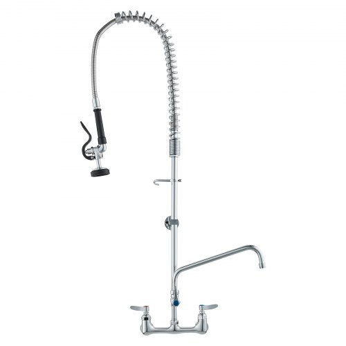 Kommersiell kran med förspolningsmunstycke, 112 cm höjd, 20 cm mittavstånd, 30 cm svängbar pip, väggmonterad köksblandare, mässingskonstruktion med neddragbar dusch, för 1/2/3-facks diskho