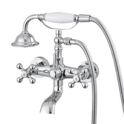 Badkarsblandare med klor, väggmonterade badkarsblandare med handhållen dusch, vintagepolerad kromad badkarsblandare med klor, duschkit med justerbara svängarmar och 360° roterande pip för badkar
