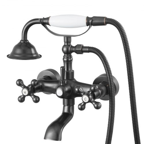 Badkarsblandare med klor, väggmonterade badkarsblandare med handhållen dusch, vintage oljegnidad brons med klor, duschkit med justerbara svängarmar och 360° roterande pip för badkar