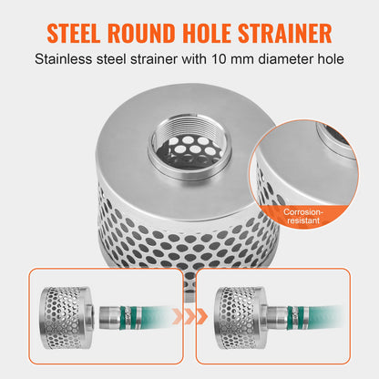 Sugslangsats för vattenpump, med 51 mm (2 tum) x 19,8 m (65 fot) blå backspolningsslang, 6,1 m (20 fot) grön sugslang och rundhålssil i stål, kamlås, klämmor, kam- och spåradapter, för flera ändamål