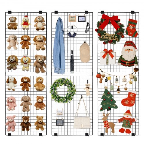 3-pack väggpaneler med rutnät, 610 x 1828 mm trådpaneler, väggmonterad konsthylla, vägghängande rutnät i svart kolstål för hantverksutställning, dekoration, förvaring, anslagstavla