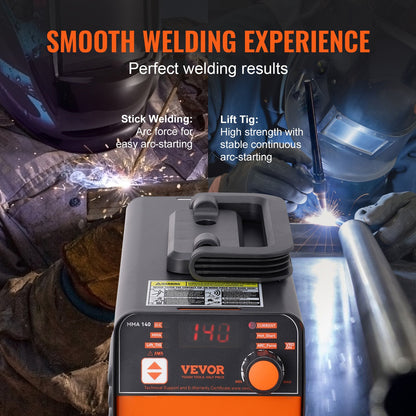 220V elektrodsvets, 140A BÅG-/Lift TIG-svetsmaskin med stor LED-display, 2-i-1 bärbar elektrodsvetsmaskin med varmstart, bågkraft, anti-vidhäftning VRD, MMA-elektrodsvetsmaskin för svetsning