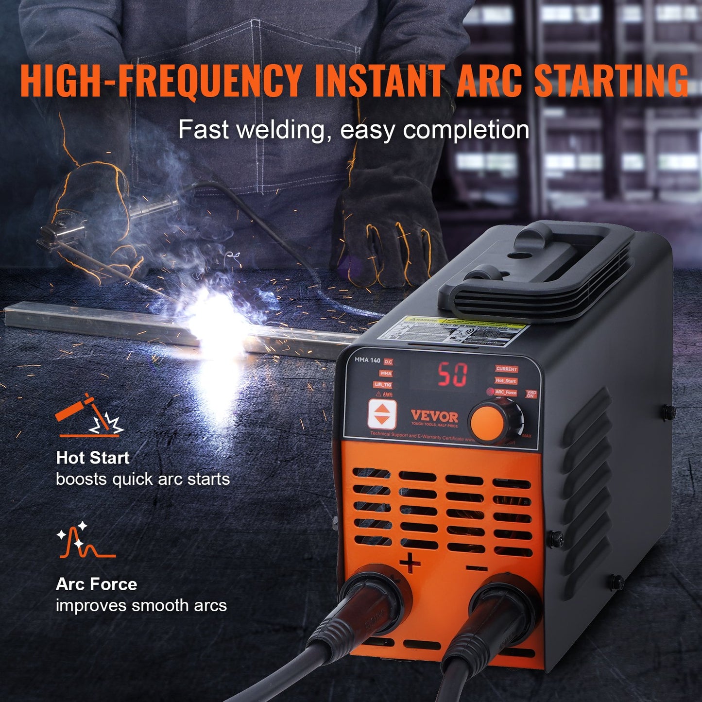 220V elektrodsvets, 140A BÅG-/Lift TIG-svetsmaskin med stor LED-display, 2-i-1 bärbar elektrodsvetsmaskin med varmstart, bågkraft, anti-vidhäftning VRD, MMA-elektrodsvetsmaskin för svetsning