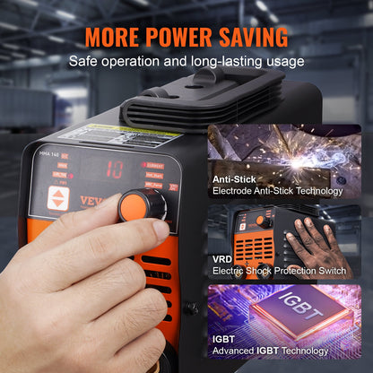 220V elektrodsvets, 140A BÅG-/Lift TIG-svetsmaskin med stor LED-display, 2-i-1 bärbar elektrodsvetsmaskin med varmstart, bågkraft, anti-vidhäftning VRD, MMA-elektrodsvetsmaskin för svetsning