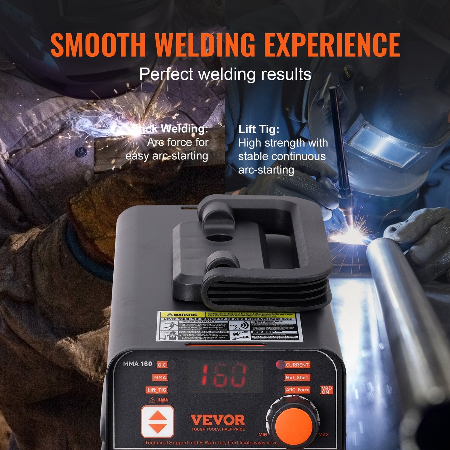 220V stavsvets, 160A Båg-/Lift TIG-svetsmaskin med stor LED-display, 2-i-1 bärbar stavsvetsmaskin med varmstart, bågkraft, anti-vidhäftning VRD, MMA-bågsvetsmaskin, svetsning