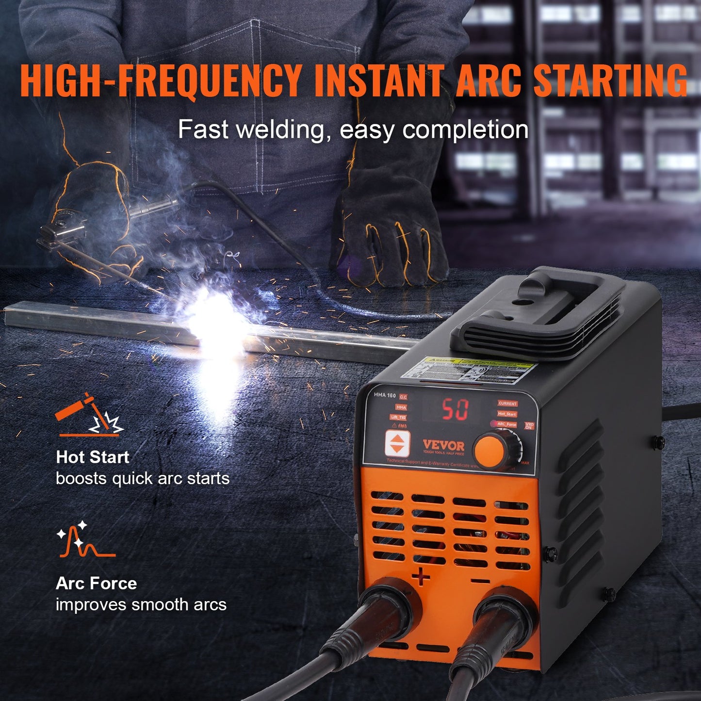 220V stavsvets, 160A Båg-/Lift TIG-svetsmaskin med stor LED-display, 2-i-1 bärbar stavsvetsmaskin med varmstart, bågkraft, anti-vidhäftning VRD, MMA-bågsvetsmaskin, svetsning