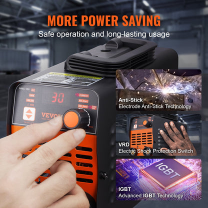 220V stavsvets, 160A Båg-/Lift TIG-svetsmaskin med stor LED-display, 2-i-1 bärbar stavsvetsmaskin med varmstart, bågkraft, anti-vidhäftning VRD, MMA-bågsvetsmaskin, svetsning