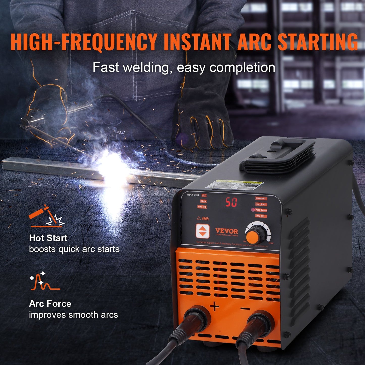 220V elektrodsvets, 200A BÅGSVETS/Lift TIG-SVETS med stor LED-display, 2-i-1 bärbar elektrodsvets med varmstart, bågkraft, anti-vidhäftning, MMA-elektrodsvets