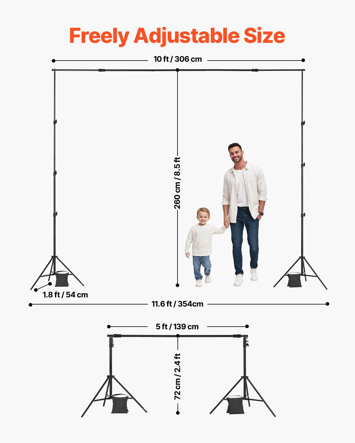 Bakgrundsstativ, 8,5 x 10 fot justerbart fotobakgrundsstativ, bärbart bakgrundsstativ med 2 stativ, kraftigt projektordukstativ, för bröllop, fotovideostudio och fest