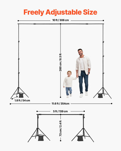 Bakgrundsstativ, 8,5 x 10 fot justerbart fotobakgrundsstativ, bärbart bakgrundsstativ med 2 stativ, kraftigt projektordukstativ, för bröllop, fotovideostudio och fest