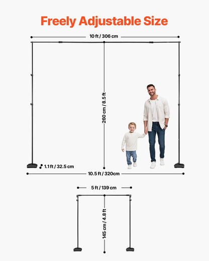 Bakgrundsstativ, 8,5 x 10 fot justerbart fotobakgrundsstativ, bärbart bakgrundsstativ med 7 tvärstänger, kraftigt projektordukstativ, för bröllop, fotovideostudio och fest