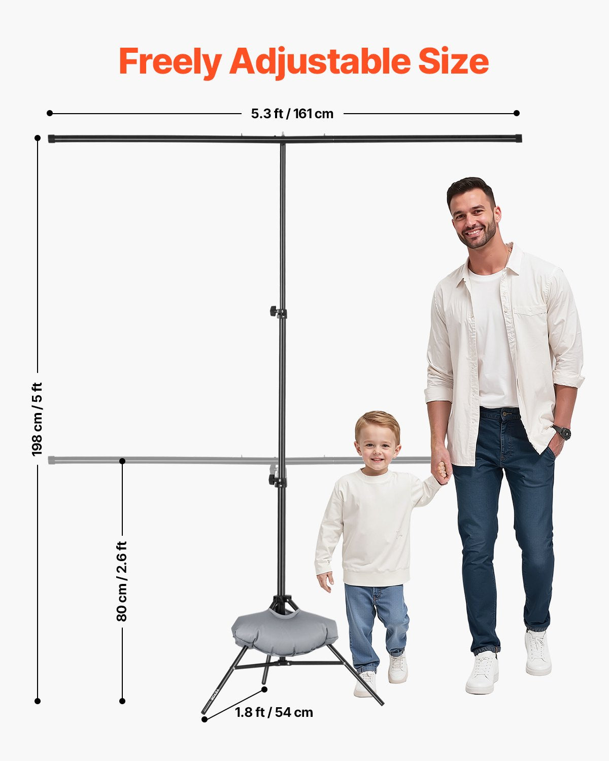Bakgrundsstativ, 5 x 6,5 fot justerbart fotobakgrundsstativ, bärbart bakgrundsstativ med 3 tvärstänger, kraftigt projektordukstativ, för bröllop, fotovideostudio och fest