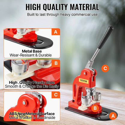 Knappmaskin, 32 mm (1,25 tum) stanspress för märkesmärken, gör-det-själv-presenter för barn, knapptillverkningstillbehör med 500 st knappdelar, cirkelskärare och magisk bok