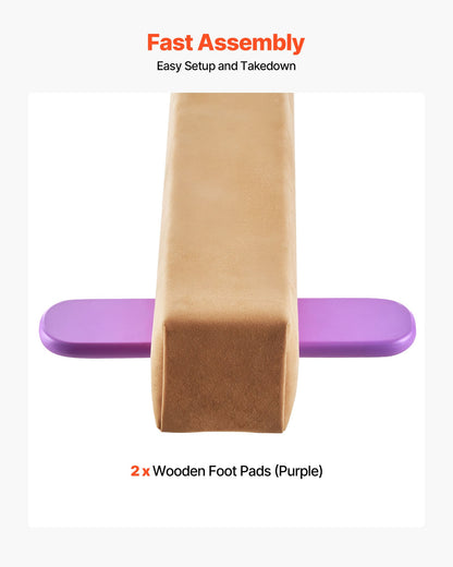 2,4 m balansbom för barn, 158,7 kg stabil gymnastikgolvbalk med halkfria trämattor, gymnastikträningsutrustning med träkärna och halkfri botten för hemmabruk och gym, gul