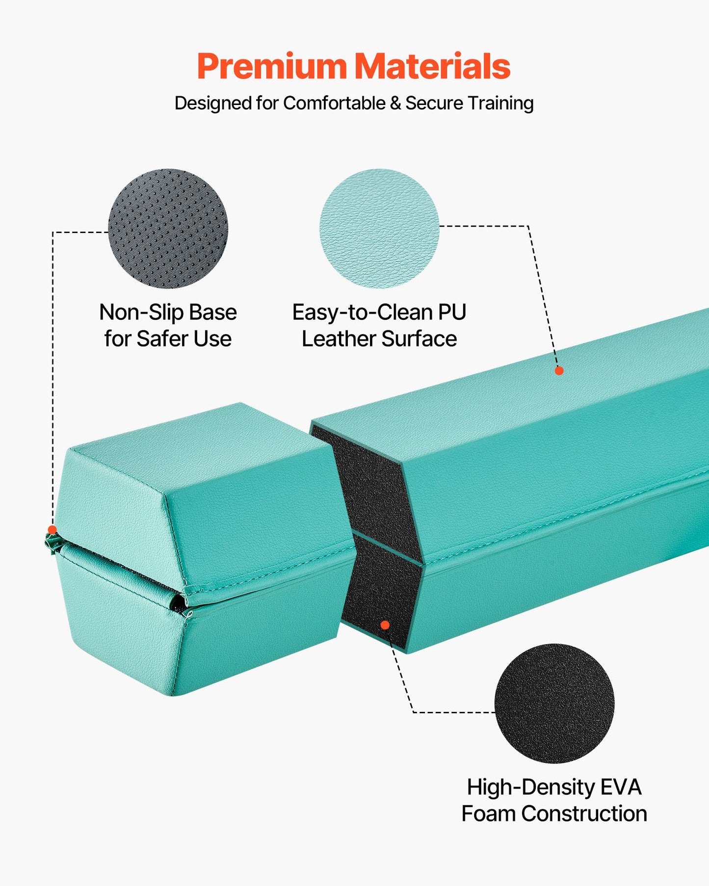 2,4 m hopfällbar balansbom för barn, 90,7 kg stabilt stöd för gymnastikgolv med halkfria mattor, gymnastikträningsutrustning med halkfri botten och bärväska för hemmagym, mintgrön