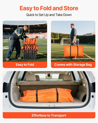 Bärbar hopfällbar bänk, hopfällbar fotbollsbänk med 6 platser, sidofickor och bärväska, lätt sidosittplats med ryggstöd för fotboll, baseboll, camping, utomhusevenemang, orange