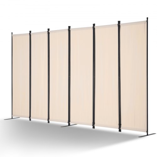 Rumsavdelare, 6 paneler rumsavdelare, hopfällbar skärm och bärbar skiljevägg för rumsavskiljning, fristående rumsavdelare för kontor, sovrum, arbetsrum, beige