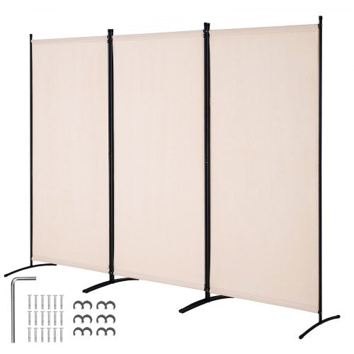 Rumsavdelare, 3 paneler rumsavdelare, hopfällbar skärm och bärbar skiljevägg för rumsavskiljning, fristående rumsavdelare för kontor, sovrum, arbetsrum, beige
